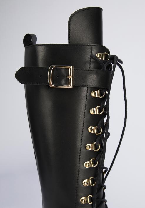 Leather platform combat boots, black-gold, 95-D-800-1L-41, Photo 8