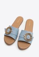 Women's denim sliders with a shiny buckle, blue, 98-DP-200-7-37, Photo 2