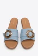 Women's denim sliders with a shiny buckle, blue, 98-DP-200-7-39, Photo 3