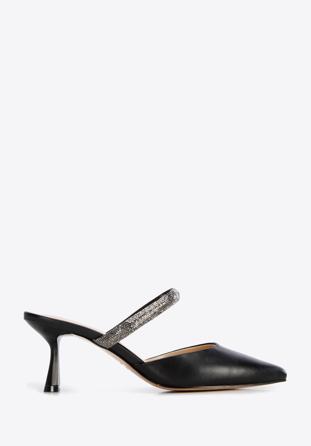 Women's leather spool heel sandals, black, 96-D-957-1-40, Photo 1