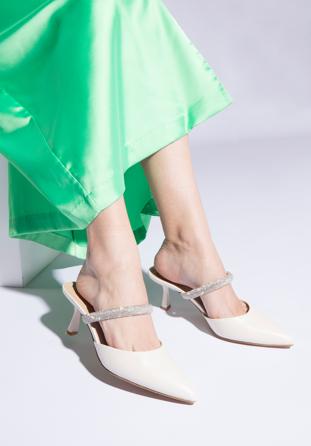 Women's leather spool heel sandals, cream, 96-D-957-0-36, Photo 1