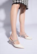 Women's leather spool heel sandals, cream, 96-D-957-1-37, Photo 17