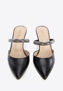 Women's leather spool heel sandals, black, 96-D-957-0-36, Photo 2