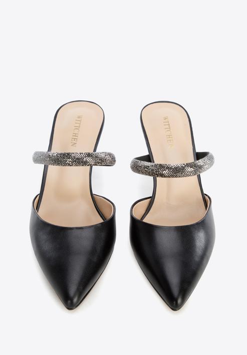 Women's leather spool heel sandals, black, 96-D-957-0-41, Photo 2