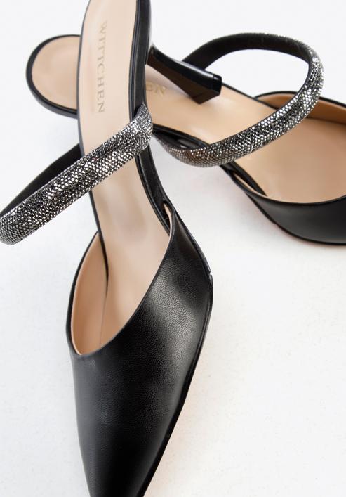 Women's leather spool heel sandals, black, 96-D-957-1-35, Photo 7