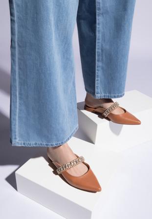 Leather mules with sparkling trim strap