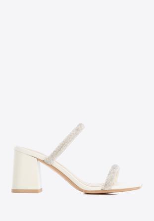 Women's leather sandals with sparkling trim straps, cream, 96-D-960-0-40, Photo 1