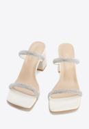 Women's leather sandals with sparkling trim straps, cream, 96-D-960-1-35, Photo 3