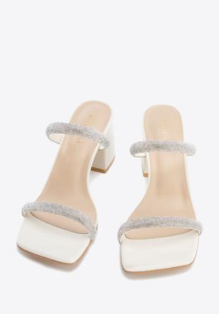 Women's leather sandals with sparkling trim straps, cream, 96-D-960-0-36, Photo 1