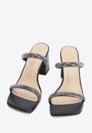 Women's leather sandals with sparkling trim straps, black, 96-D-960-0-36, Photo 3