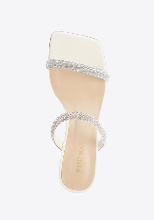 Women's leather sandals with sparkling trim straps, cream, 96-D-960-1-37, Photo 4