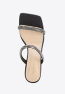 Women's leather sandals with sparkling trim straps, black, 96-D-960-1-38, Photo 4