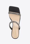 Women's leather sandals with sparkling trim straps, black, 96-D-960-0-39, Photo 4