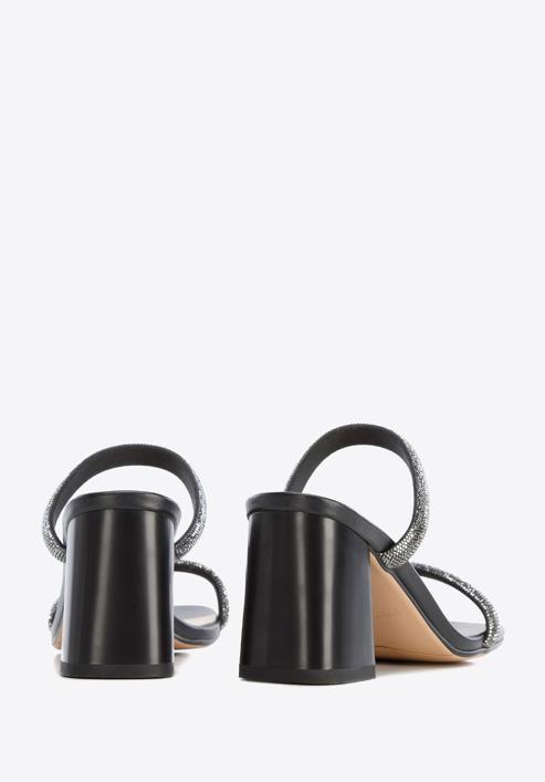 Women's leather sandals with sparkling trim straps, black, 96-D-960-1-41, Photo 5