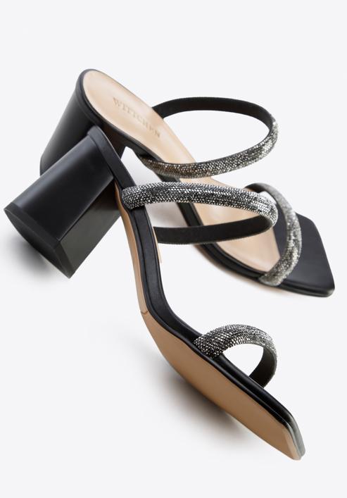 Women's leather sandals with sparkling trim straps, black, 96-D-960-1-38, Photo 7