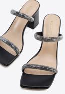 Women's leather sandals with sparkling trim straps, black, 96-D-960-1-37, Photo 8