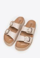 Women's leather platform slider sandals with small studs, beige, 98-D-500-5-40, Photo 2