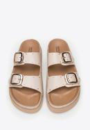 Women's leather platform slider sandals with small studs, beige, 98-D-500-5-36, Photo 3