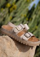 Women's leather platform slider sandals with small studs, beige, 98-D-500-9-35, Photo 30