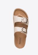 Women's leather platform slider sandals with small studs, beige, 98-D-500-5-39, Photo 5