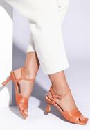 Damskie sandały skórzane klasyczne na szpilce, brązowy, 96-D-300-1-38, Zdjęcie 15