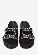 Women's leather platform slider sandals with decorative stud details, black, 98-D-969-1-40, Photo 3