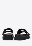 Women's leather platform slider sandals with decorative stud details, black, 98-D-969-1-40, Photo 4