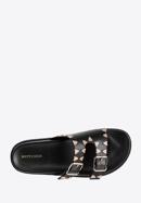 Women's leather platform slider sandals with decorative stud details, black, 98-D-969-1-41, Photo 5