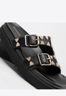Women's leather platform slider sandals with decorative stud details, black, 98-D-969-1-38, Photo 7