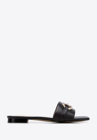 Leather buckle detail sandals, black, 96-D-511-1-37, Photo 1