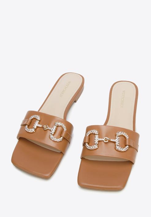 Leather buckle detail sandals, brown, 96-D-511-9-41, Photo 2