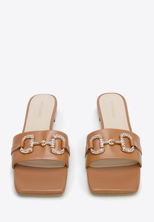Leather buckle detail sandals, brown, 96-D-511-P-37, Photo 3