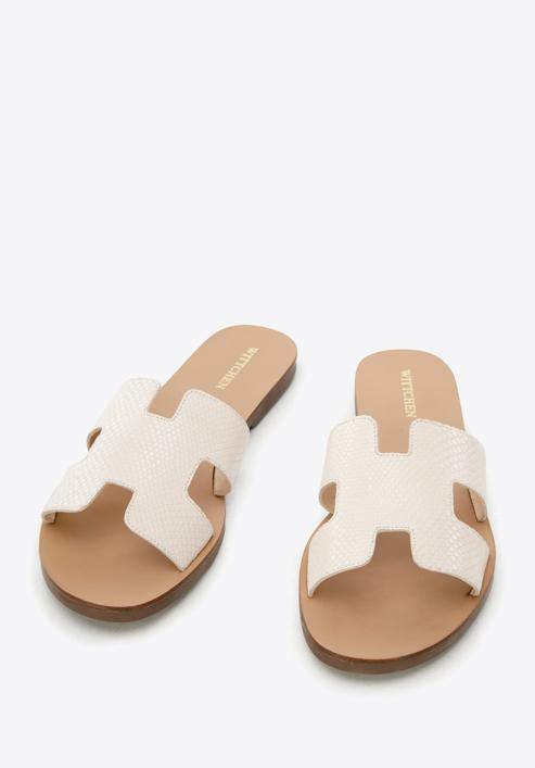 Leather sandals with "H" cut-out, cream, 94-D-750-S-36, Photo 2