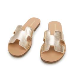 Leather sandals with "H" cut-out, gold, 94-D-750-G-37, Photo 1