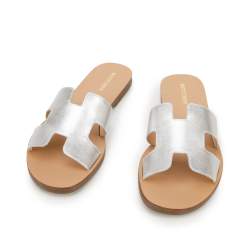 Leather sandals with "H" cut-out, silver, 94-D-750-S-35, Photo 1
