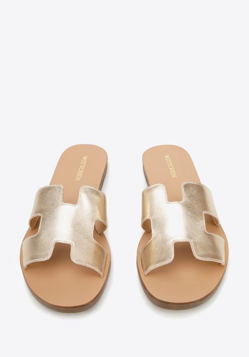 Leather sandals with "H" cut-out, gold, 94-D-750-S-37, Photo 3