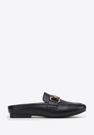 Leather mules with buckle detail, black, 98-D-954-1-39, Photo 1