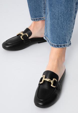 Leather mules with buckle detail, black, 98-D-954-1-36, Photo 1