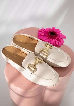 Leather mules with buckle detail, cream, 98-D-954-9-38, Photo 1