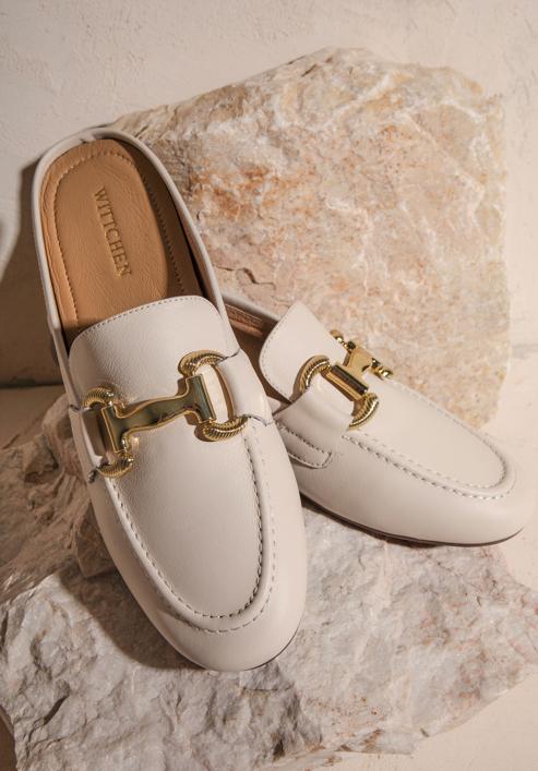 Leather mules with buckle detail, cream, 98-D-954-1-36, Photo 30