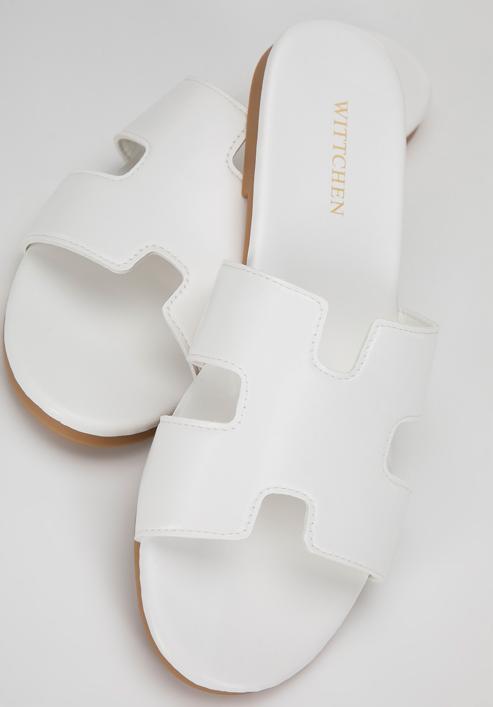 Damskie klapki z geometrycznie wyciętym przodem, złamany biały, 98-DP-803-1-41, Zdjęcie 7