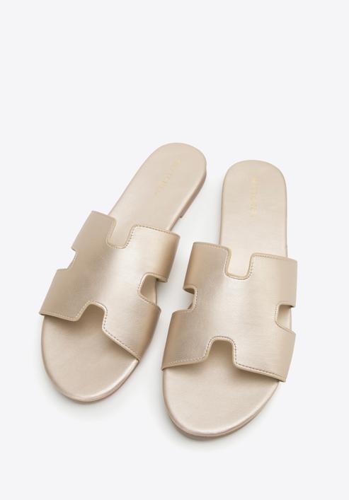 Women's sandals with "H" cut-out, gold, 98-DP-501-Y-37, Photo 2