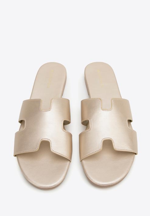 Women's sandals with "H" cut-out, gold, 98-DP-501-Y-37, Photo 3