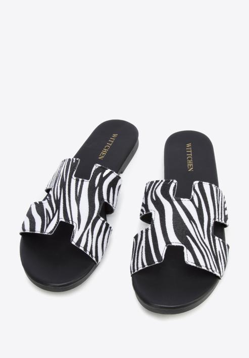 Women's sandals with "H" cut-out, black-white, 96-DP-804-5-36, Photo 2