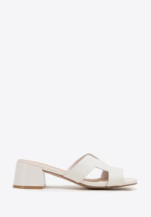 Women's block heel sandals with 'H' cut-out, cream, 98-D-974-0-40, Photo 1