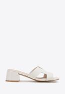 Women's block heel sandals with 'H' cut-out, cream, 98-D-974-1-37, Photo 1