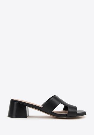 Women's block heel sandals with 'H' cut-out, black, 98-D-974-1-38, Photo 1