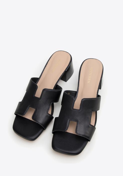 Women's block heel sandals with 'H' cut-out, black, 98-D-974-5-39, Photo 2