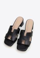 Women's block heel sandals with 'H' cut-out, black, 98-D-974-0-40, Photo 2