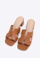 Women's block heel sandals with 'H' cut-out, brown, 98-D-974-0-41, Photo 2